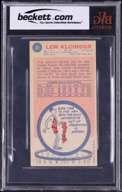 1969 Topps Basketball Lew Alcindor ROOKIE #25 BVG 4.5 VGEX+