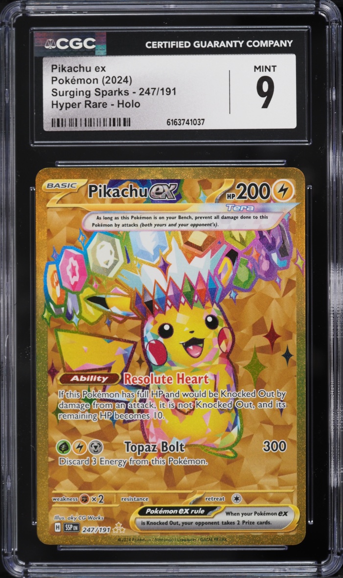 2024 Pokemon Scarlet & Violet Surging Sparks Gold Rare Pikachu Ex #247 CGC 9 MINT