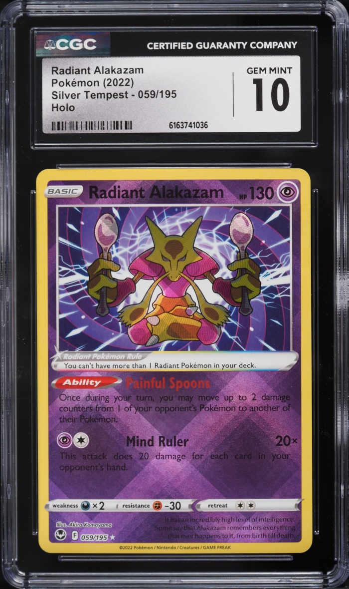 2022 Pokemon Sword & Shield Silver Tempest Holo Radiant Alakazam #59 CGC 10 GEM MINT