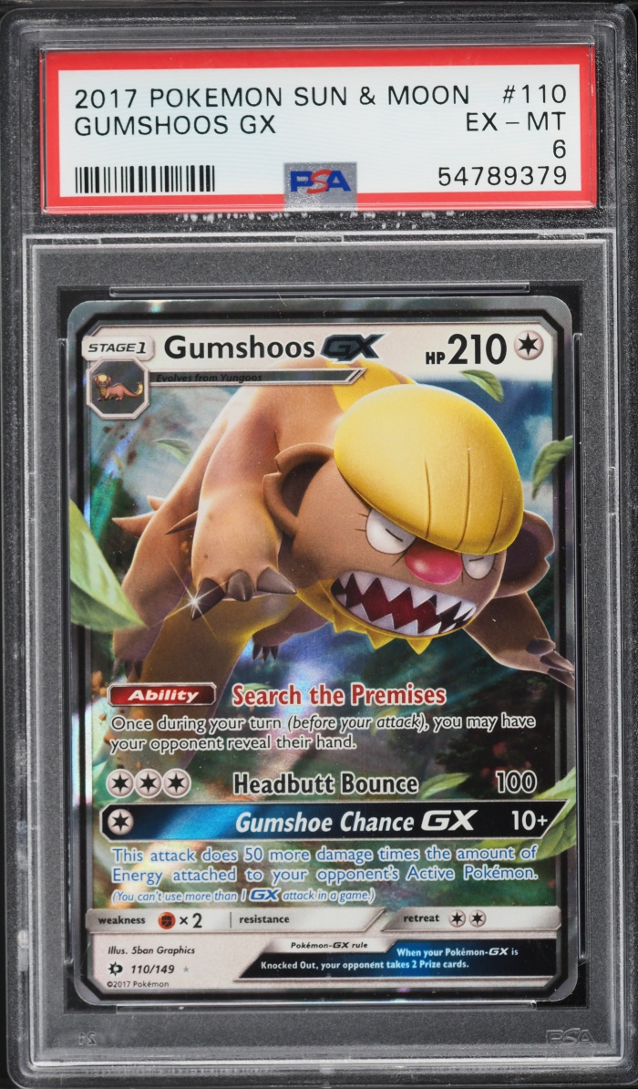 2017 Pokemon Sun & Moon Gumshoos GX #110 PSA 6 EXMT