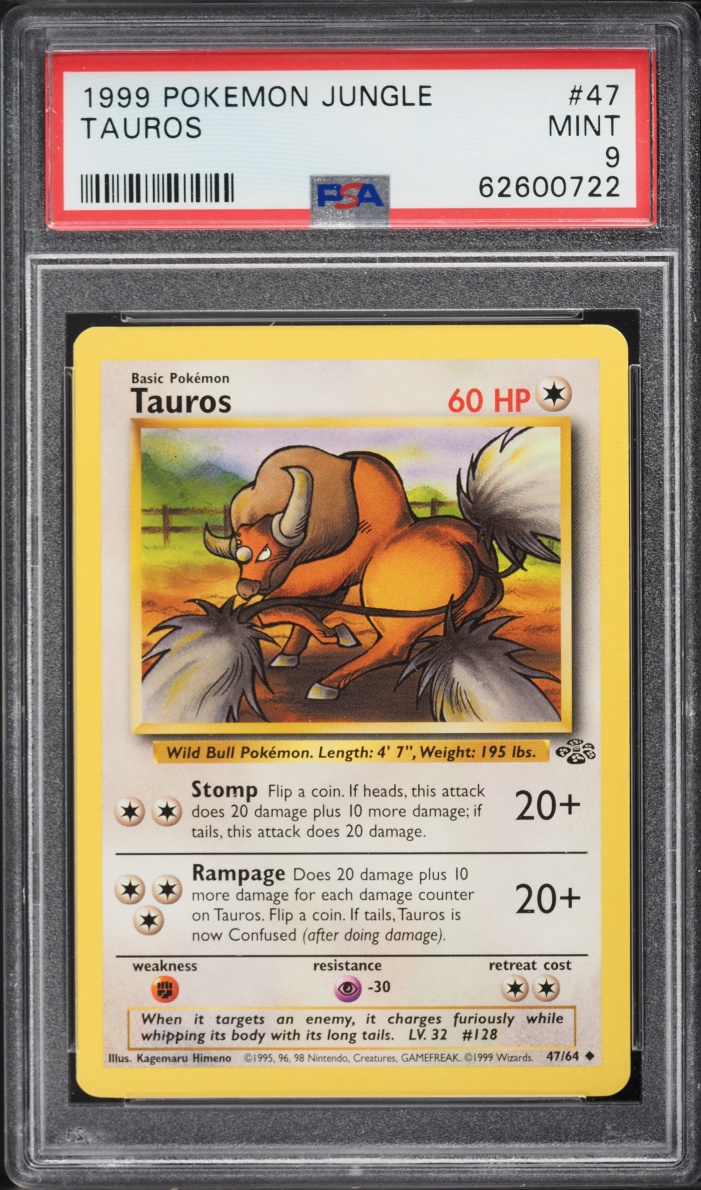 1999 Pokemon Jungle Tauros #47 PSA 9 MINT