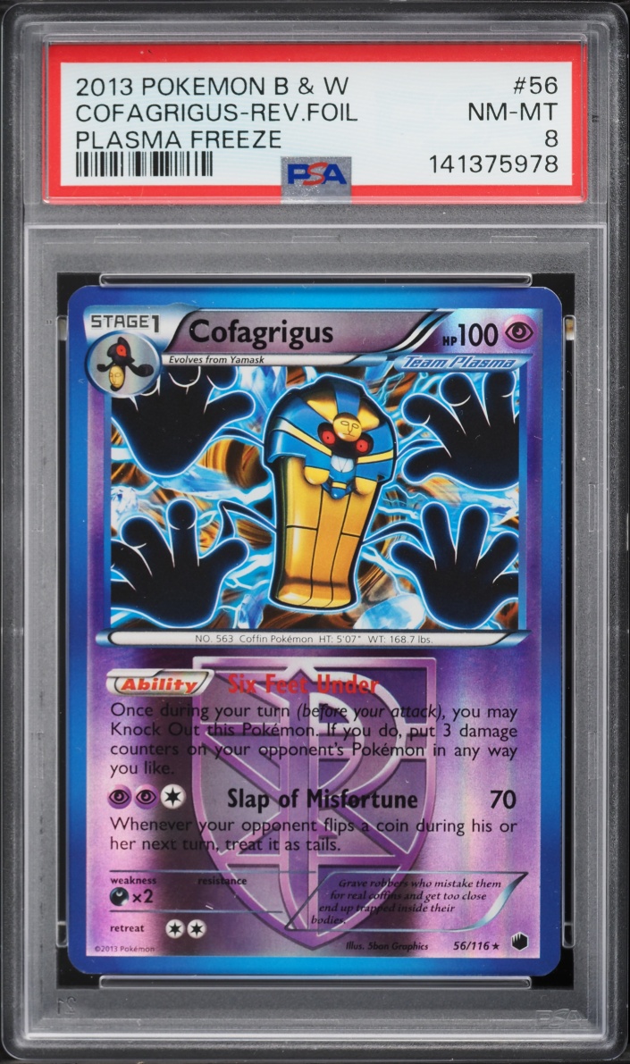 2013 Pokemon Black & White Plasma Freeze Reverse Foil Cofagrigus #56 PSA 8 NM-MT