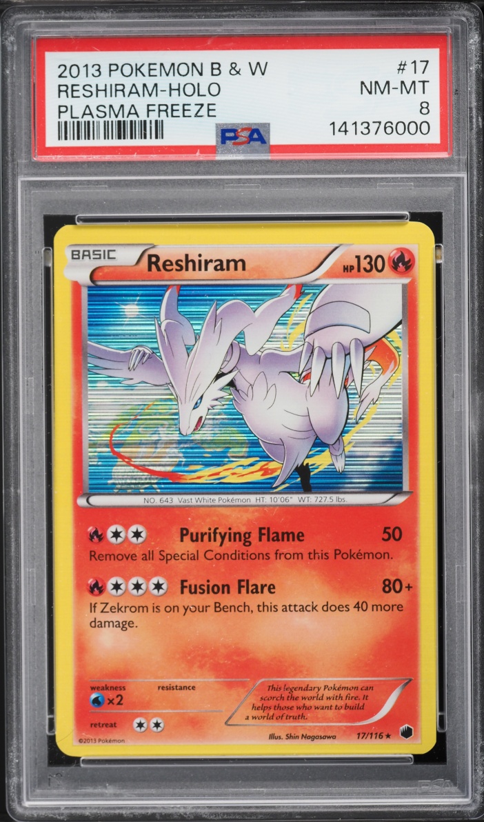 2013 Pokemon Black & White Plasma Freeze Holo Reshiram #17 PSA 8 NM-MT