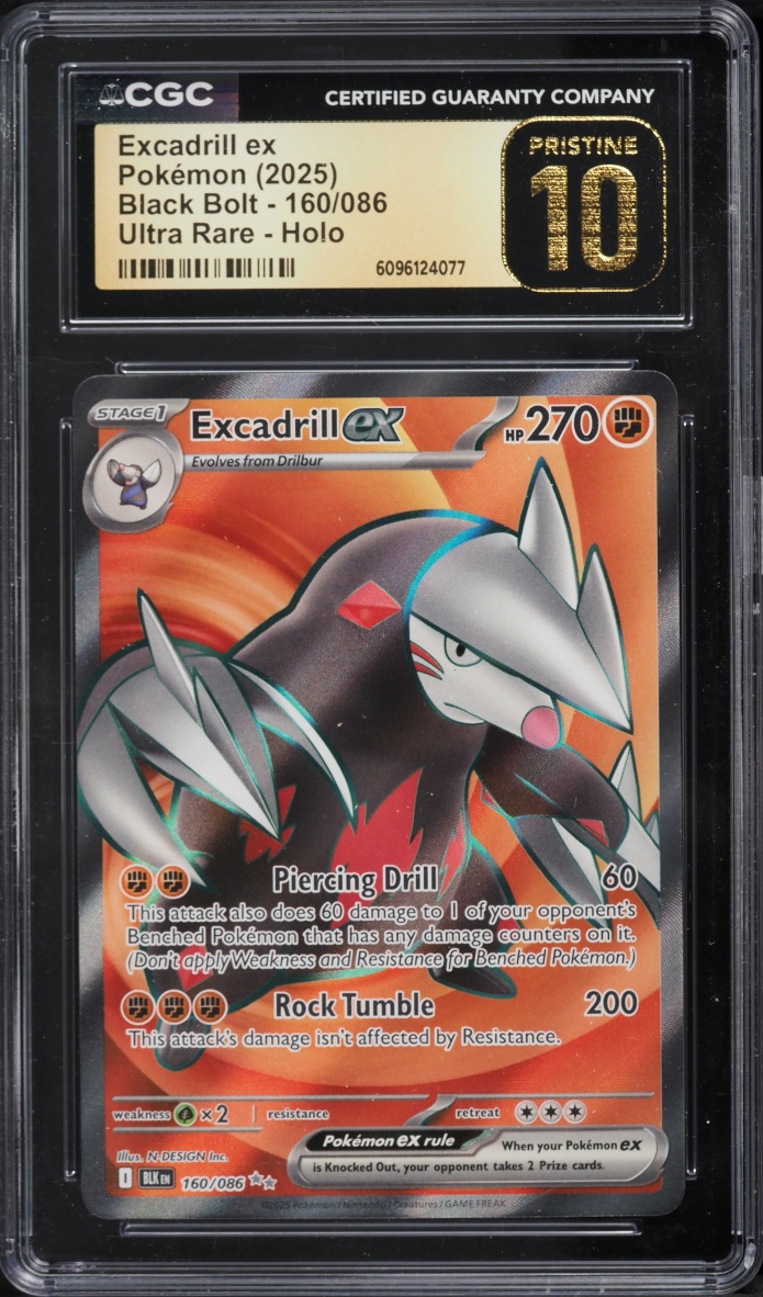 2025 Pokemon Scarlet & Violet Black Bolt Full Art Excadrill ex #160 CGC 10 PRISTINE
