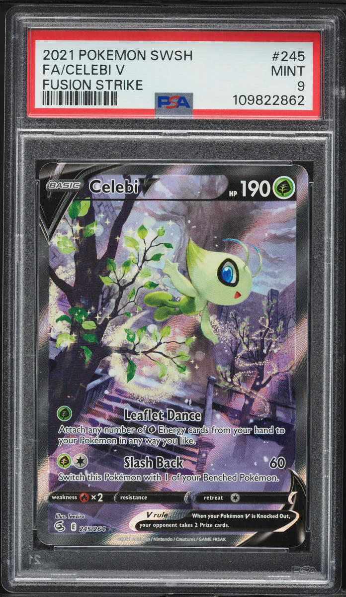 2021 Pokemon Sword & Shield Fusion Strike Full Art Celebi V #245 PSA 9 MINT