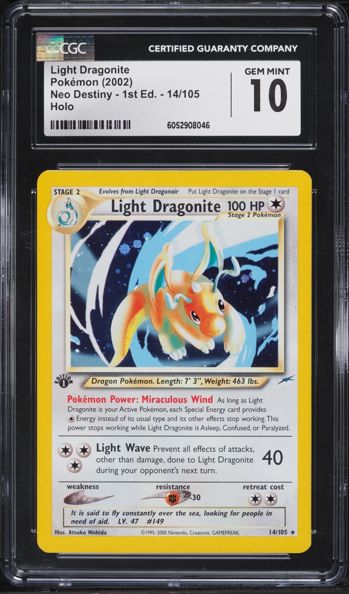 2002 Pokemon Neo Destiny 1st Edition Holo Light Dragonite #14 CGC 10 GEM MINT