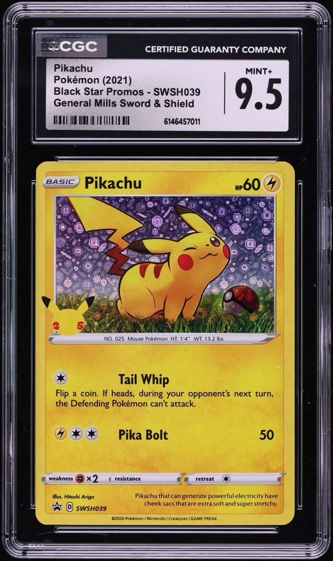 2021 Pokemon Sword & Shield Black Star Promo General Mills Holo Pikachu #SWSH039 CGC 9.5 MINT+