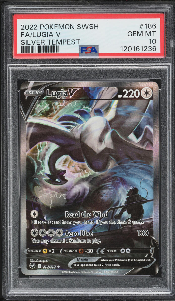2022 Pokemon Sword & Shield Silver Tempest Full Art Lugia V #186 PSA 10 GEM MINT