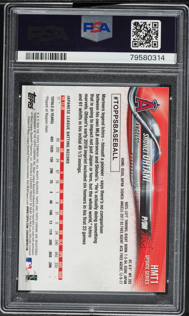 2018 Topps Chrome Update Shohei Ohtani ROOKIE #HMT1 PSA 10 GEM MINT