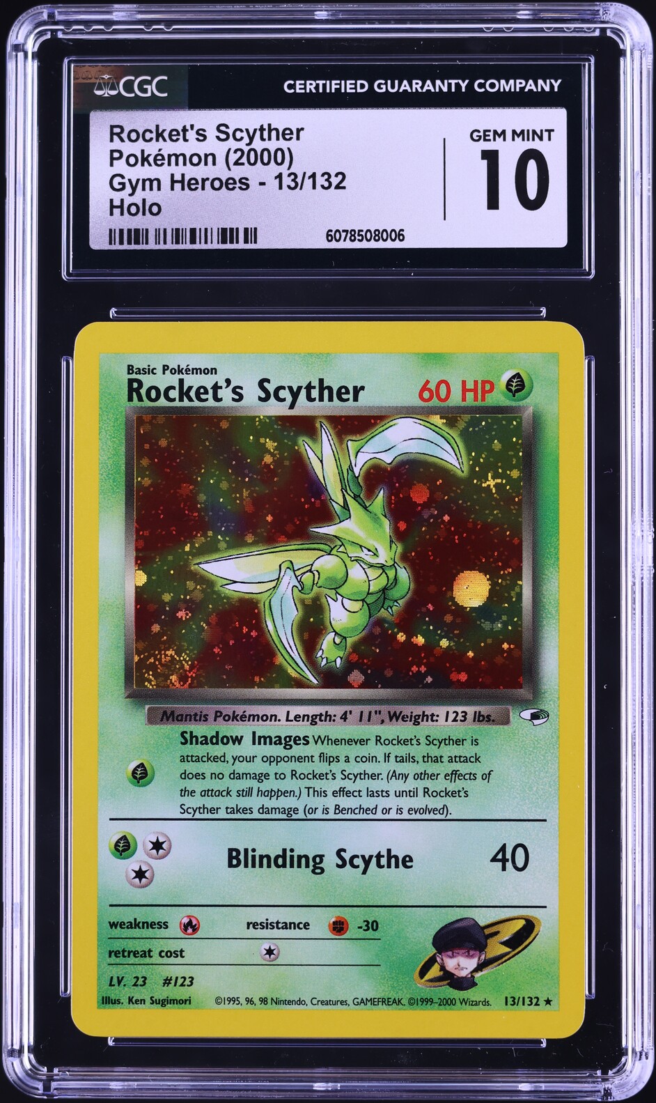2000 Pokemon Gym Heroes Holo Rocket's Scyther #13 CGC 10 GEM MINT - Main Image