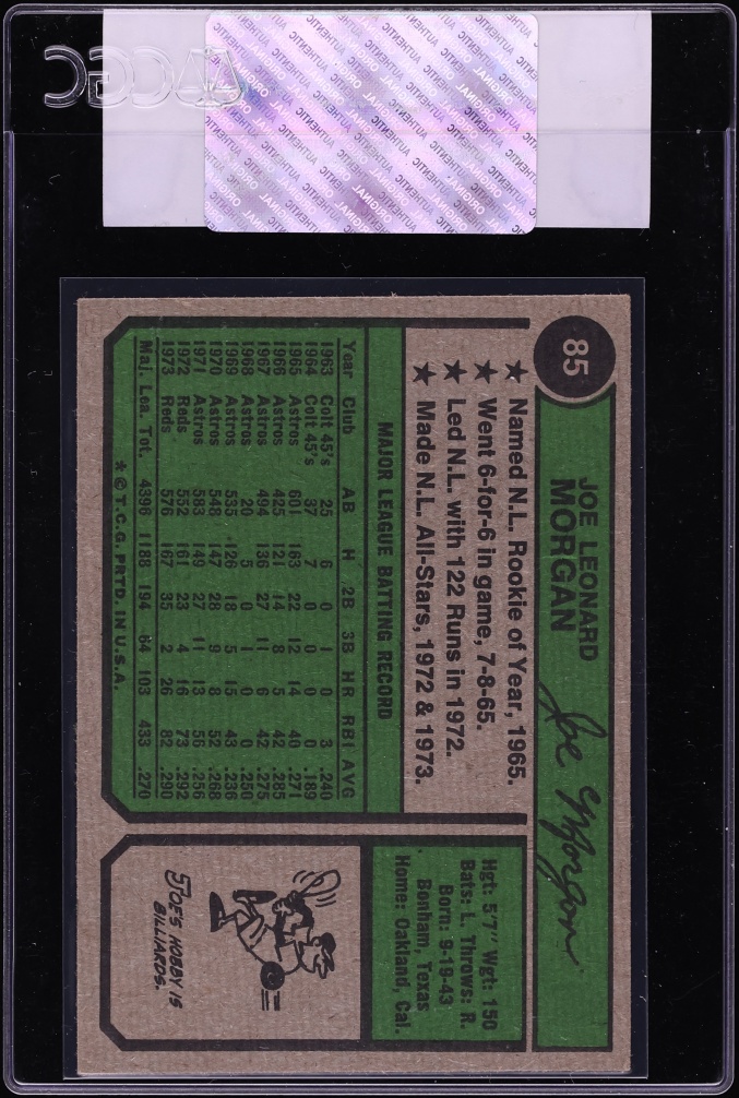 1974 Topps Joe Morgan #85 CGC AUTH