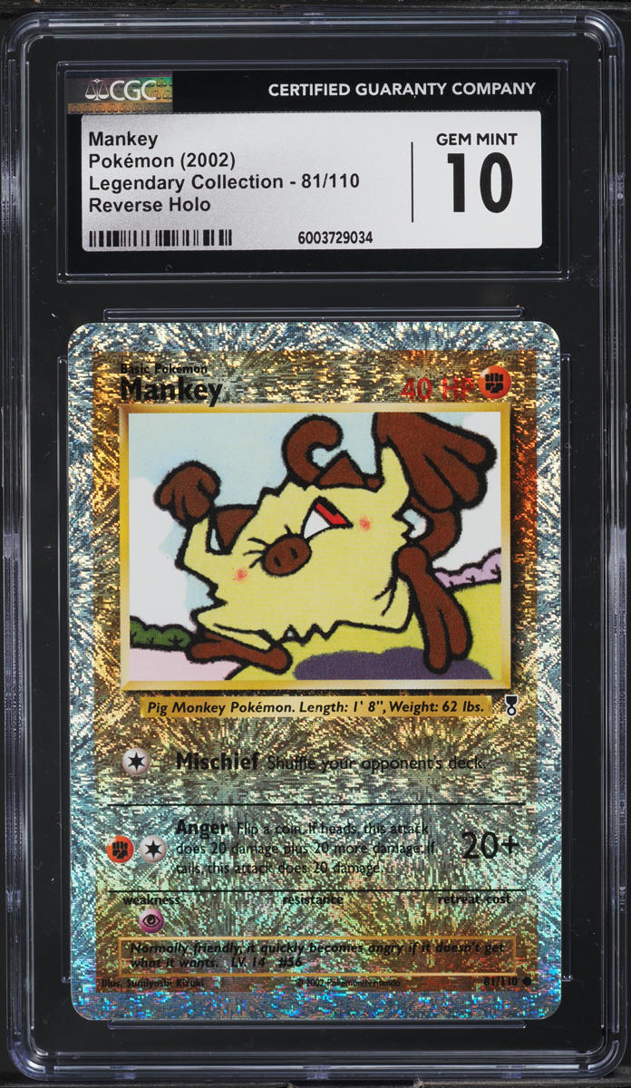 2002 Pokemon Legendary Collection Reverse Holo Mankey #81 CGC 10 GEM MINT