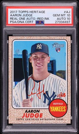 2017 Topps Heritage Real One Red Ink Aaron Judge ROOKIE AUTO DNA