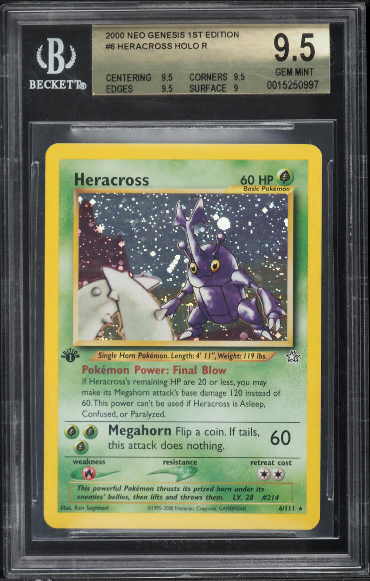 2000 Pokemon Neo Genesis 1st Edition Holo Heracross #6 BGS 9.5 GEM MINT