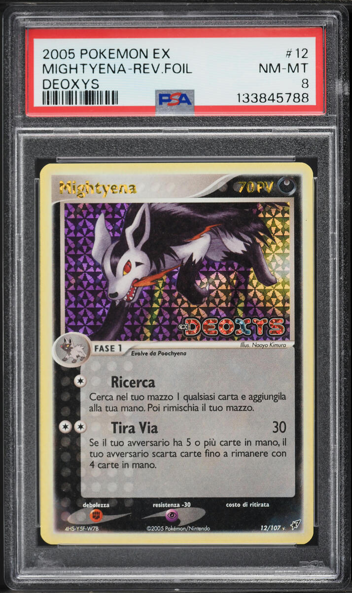 2005 Pokemon Italian EX Deoxys Reverse Holo Mightyena #12 PSA 8 NM-MT