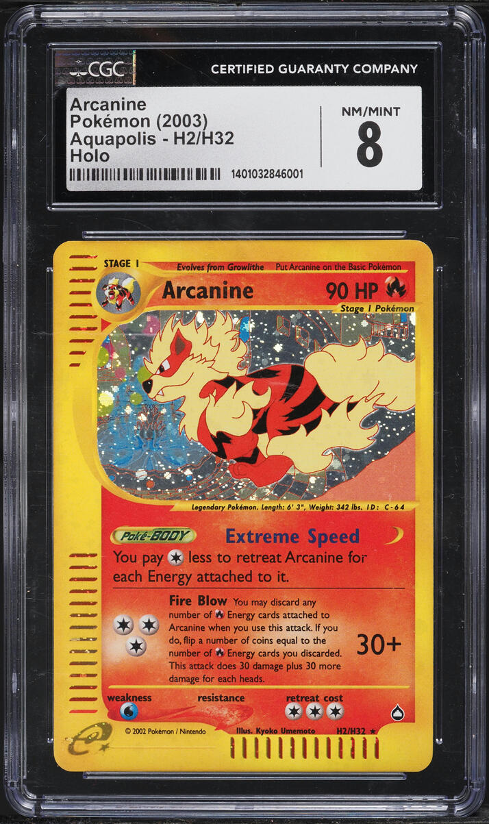 2003 Pokemon Aquapolis Holo Arcanine #H2 CGC 8 NM-MT