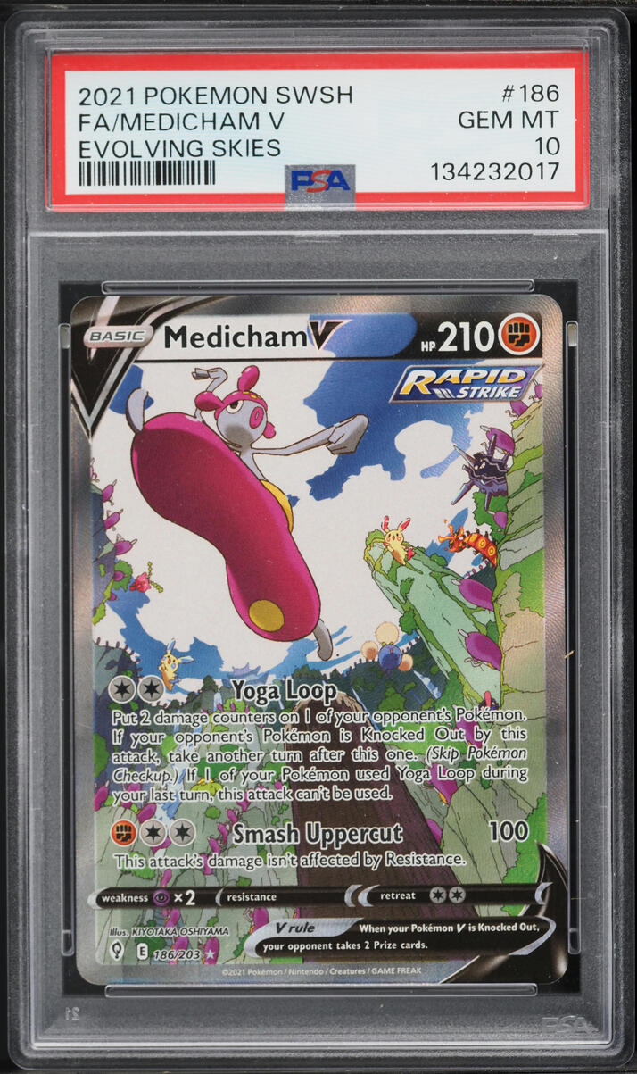 2021 Pokemon Sword & Shield Evolving Skies Full Art Medicham V #186 PSA 10 GEM MINT