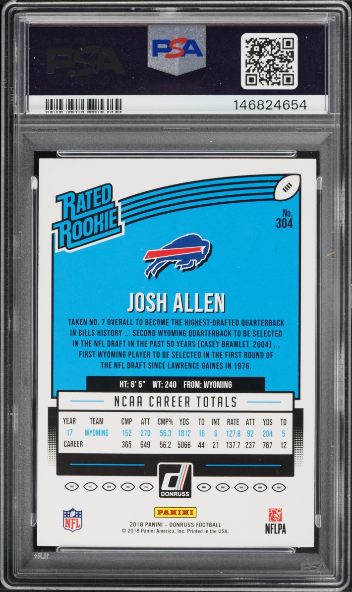 2018 Donruss Football Josh Allen ROOKIE #304 PSA 10 GEM MINT