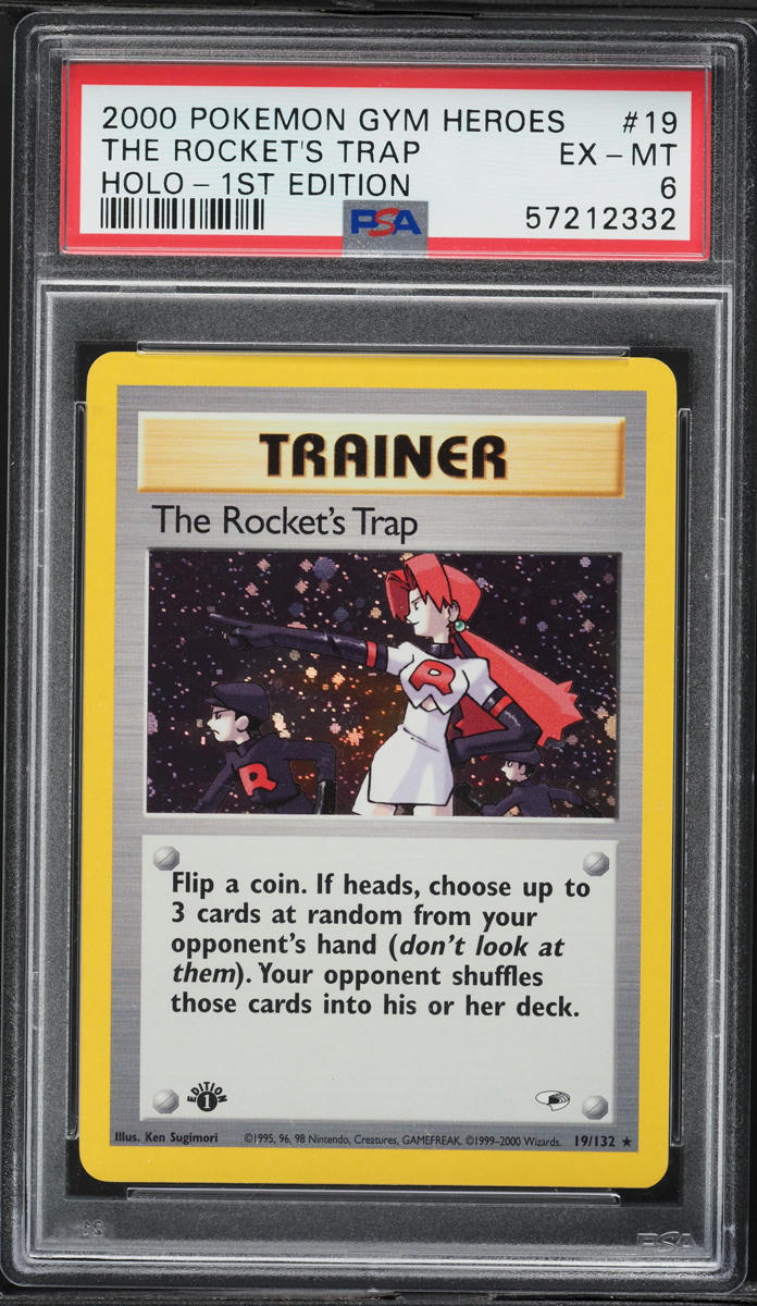 2000 Pokemon Gym Heroes 1st Edition Holo The Rocket's Trap #19 PSA 6 EXMT