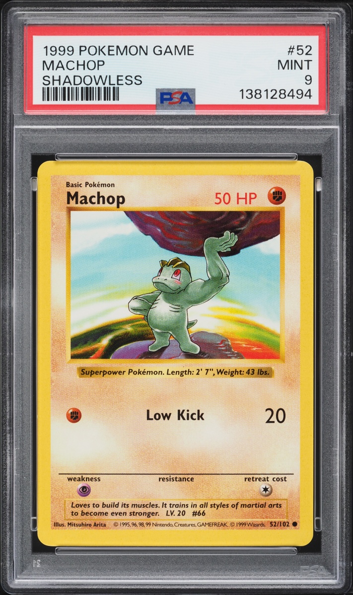 1999 Pokemon Base Set Shadowless Machop #52 PSA 9 MINT