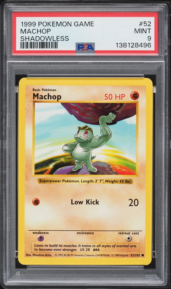 1999 Pokemon Base Set Shadowless Machop #52 PSA 9 MINT