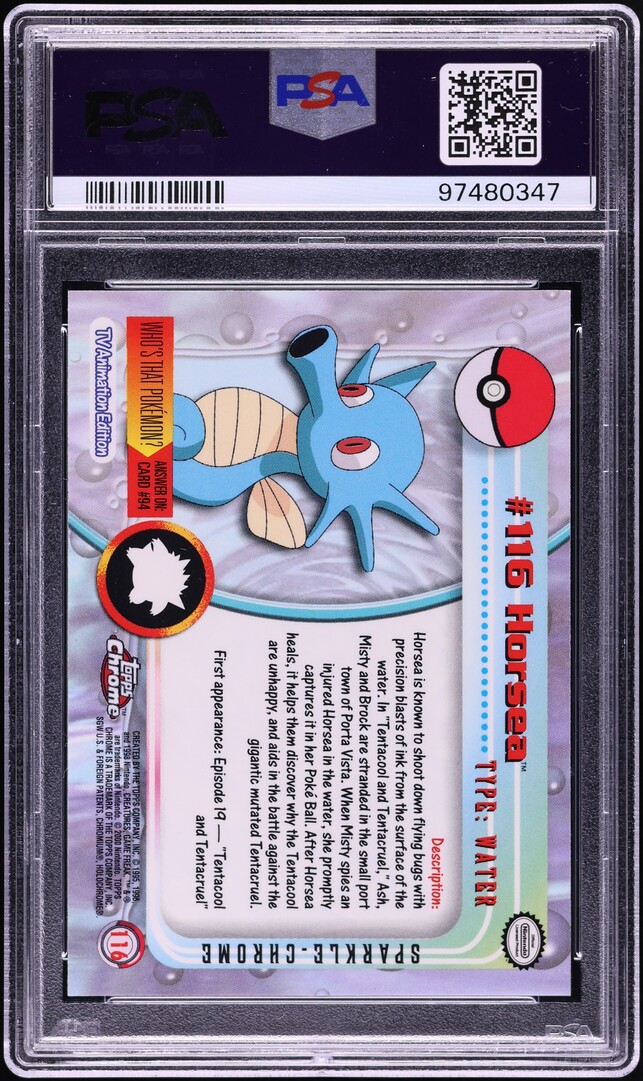 2000 Topps Chrome Pokemon T.V. Sparkle Horsea #116 PSA 10 GEM MINT