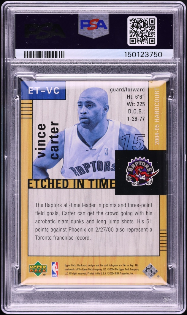 2004 Upper Deck Hardcourt Etched In Time Vince Carter 1/1 #ET-VC PSA 7 NRMT - Photo 2