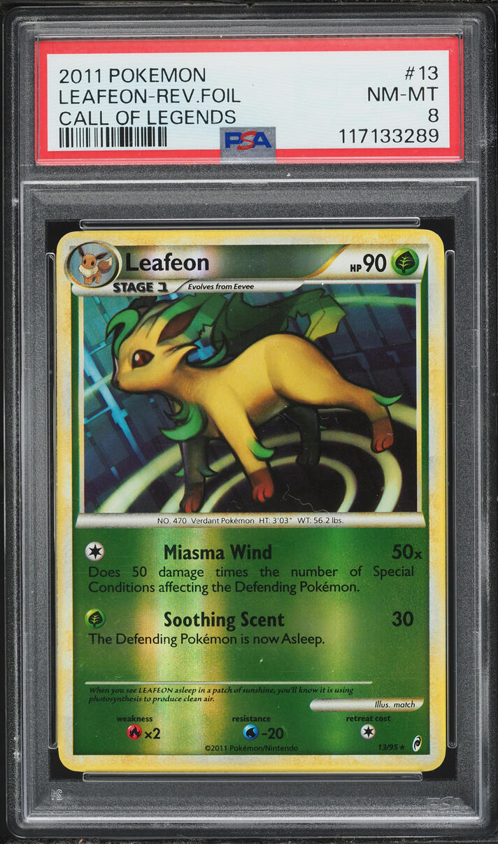 2011 Pokemon Call Of Legends Reverse Holo Leafeon #13 PSA 8 NM-MT