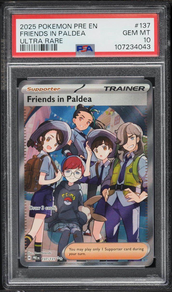2025 Pokemon SV Prismatic Evolutions Full Art Friends In Paldea #137 PSA 10 GEM MINT