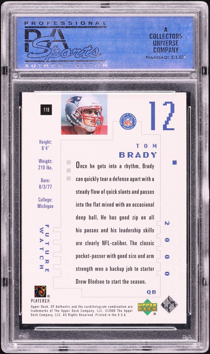 2000 SP Authentic Tom Brady ROOKIE /1250 #118 PSA 9 MINT