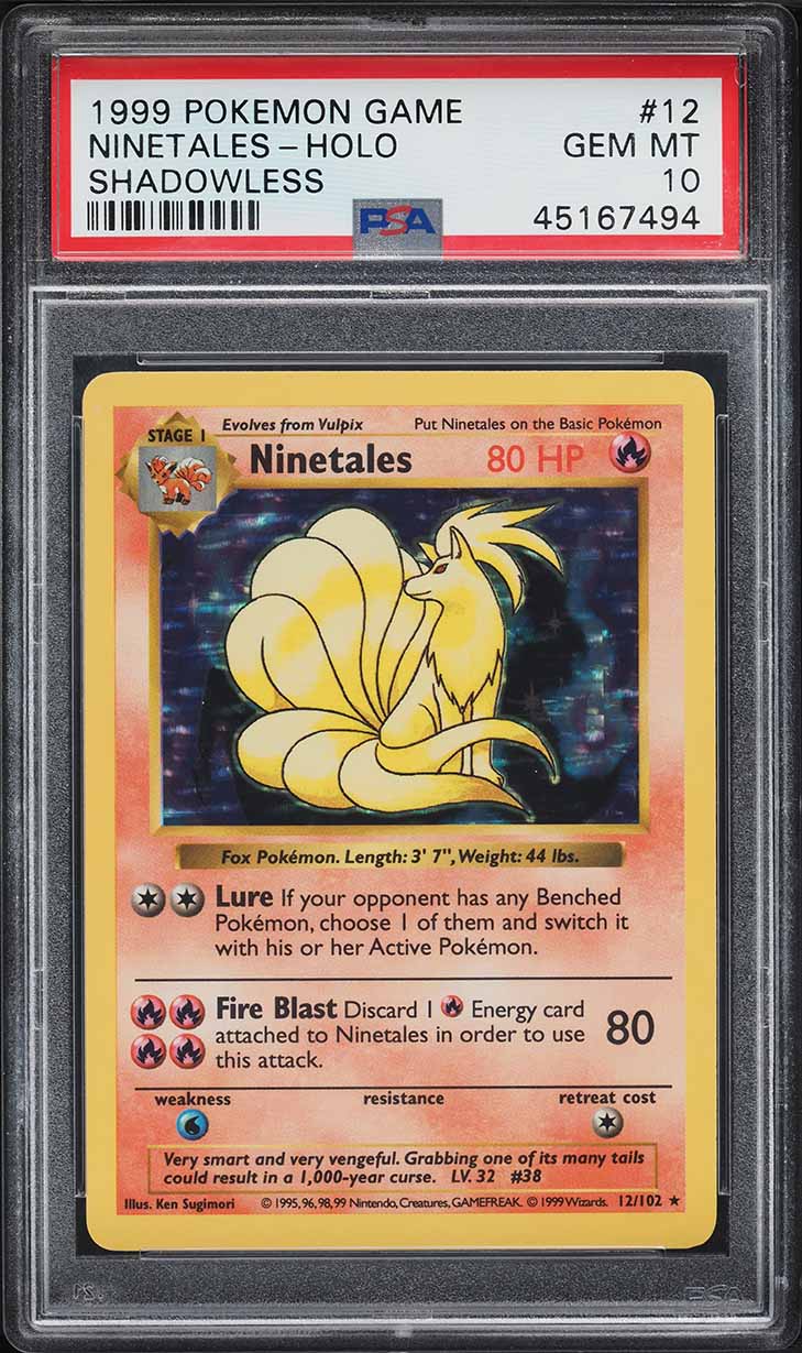 1999 Pokemon Base Set Shadowless Holo Ninetales #12 PSA 10 GEM MINT