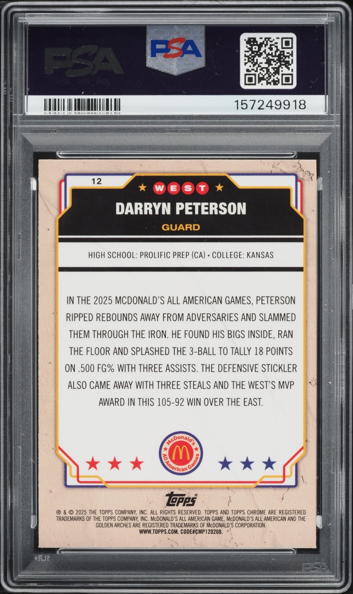 2025 Topps Chrome McDonald's All-American Darryn Peterson #12 PSA 9 MINT