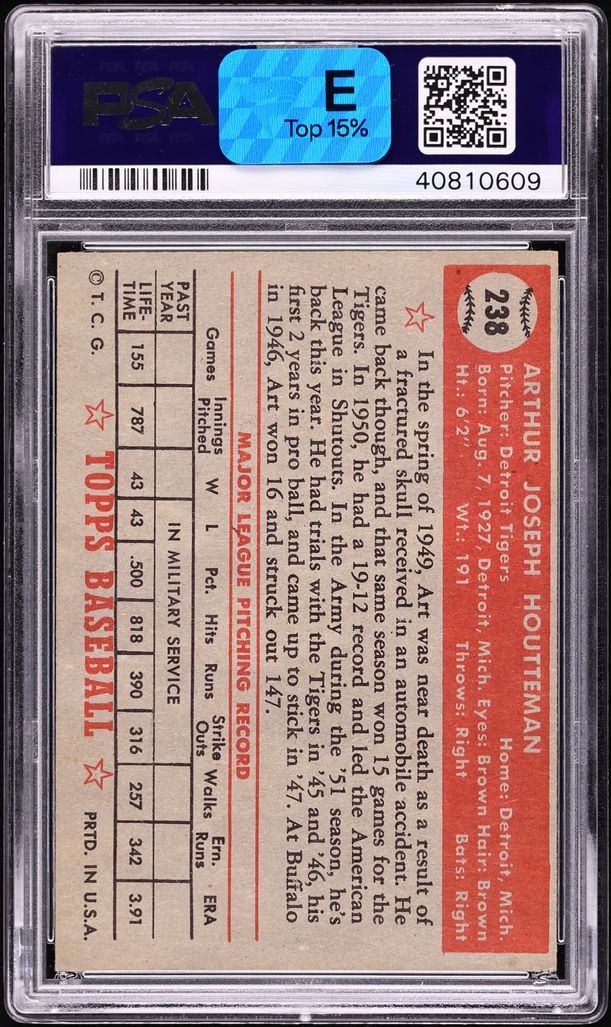 1952 Topps Art Houtteman #238 PSA 9 MINT