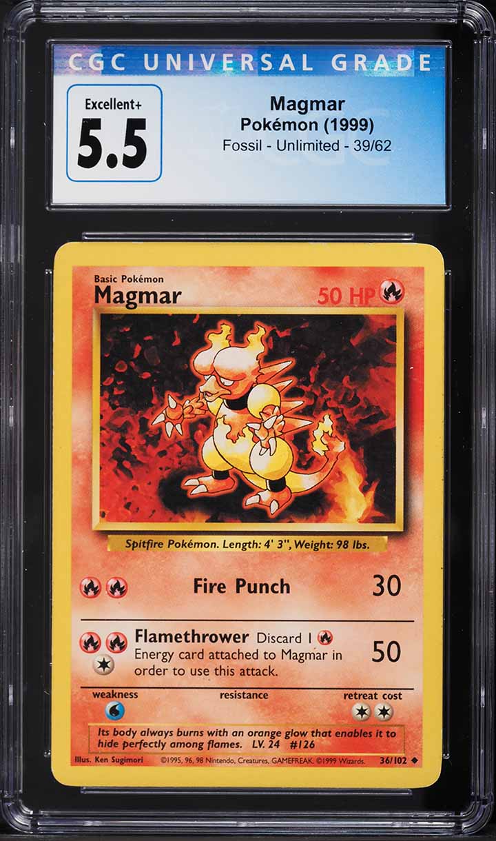 1999 Pokemon Fossil Magmar #39 CGC 5.5 EX+