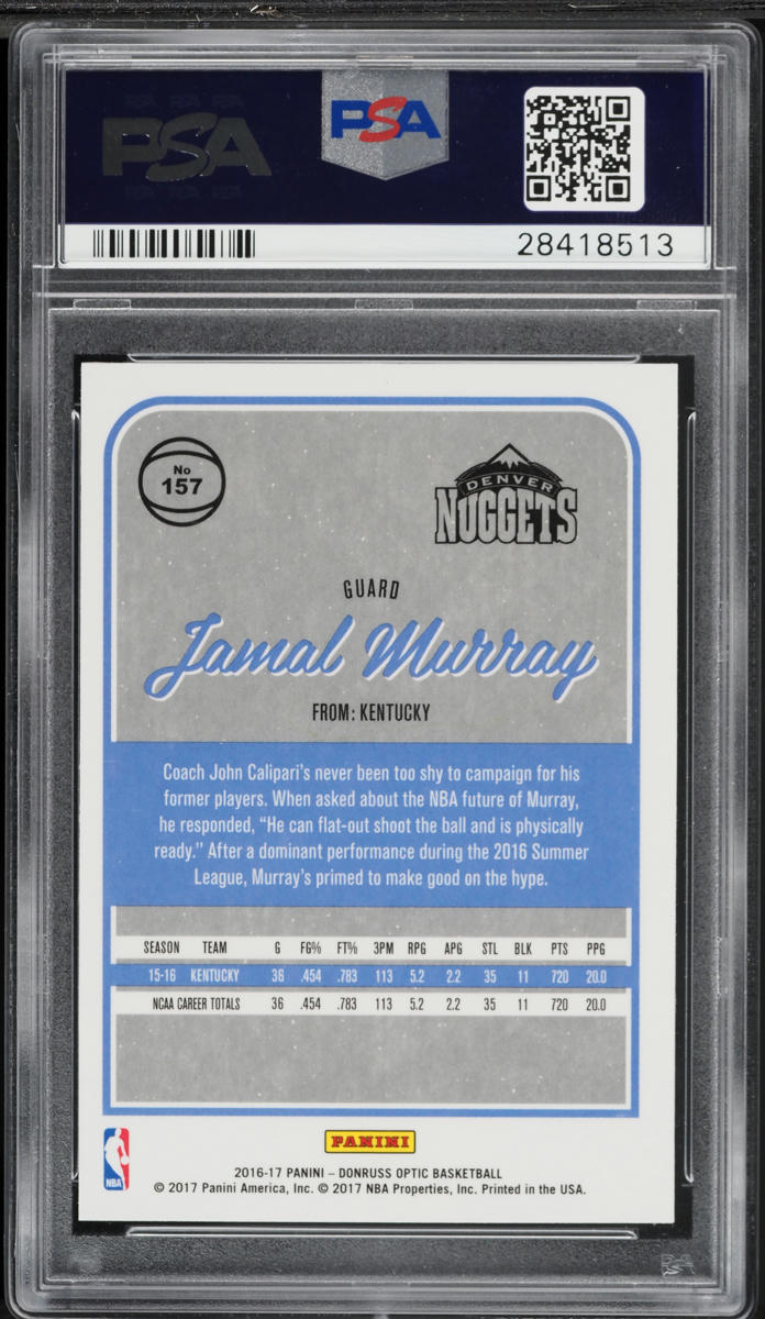 2016 Donruss Optic Jamal Murray ROOKIE #157 PSA 10 GEM MINT