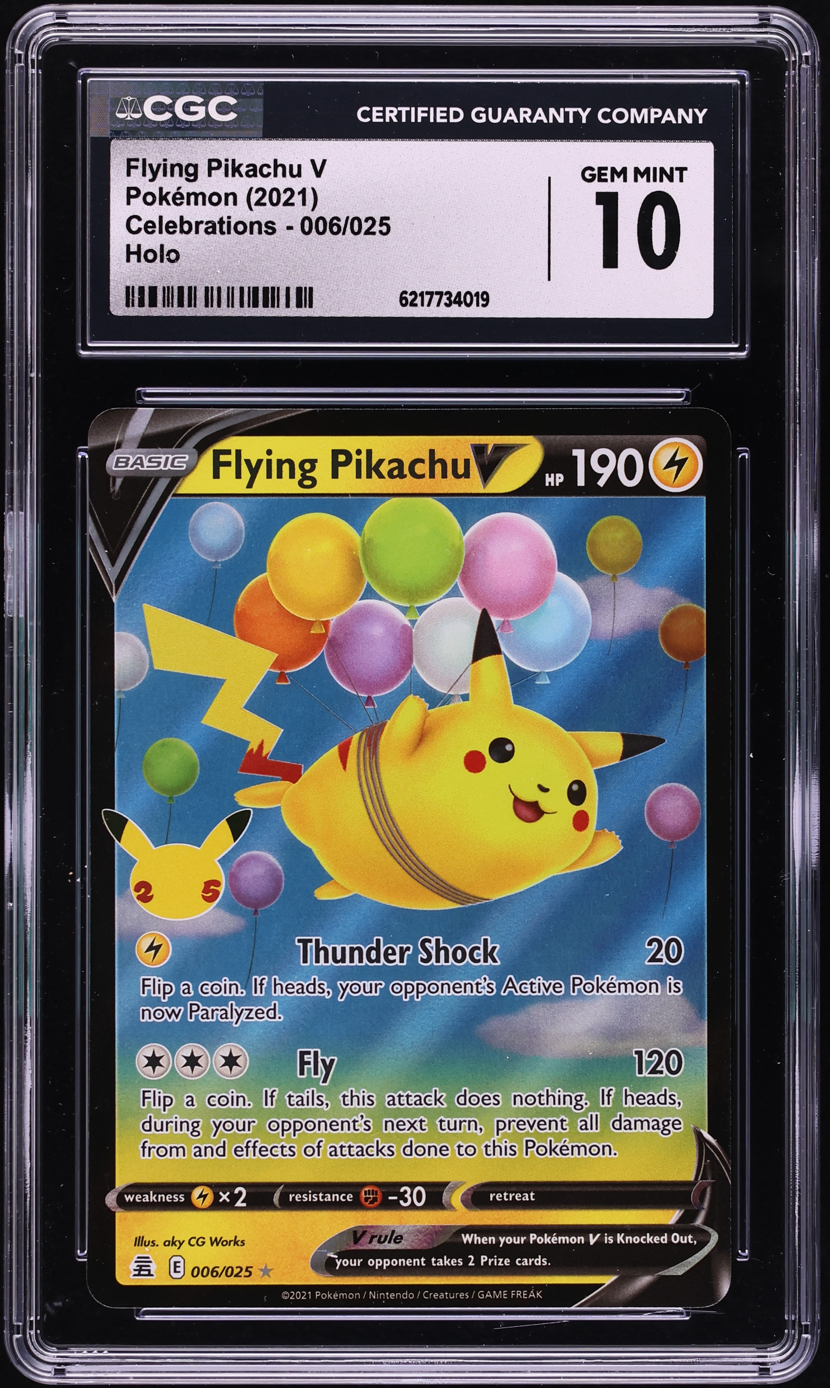 2021 Pokemon Sword & Shield Celebrations Holo Flying Pikachu V #6 CGC 10 GEM MINT