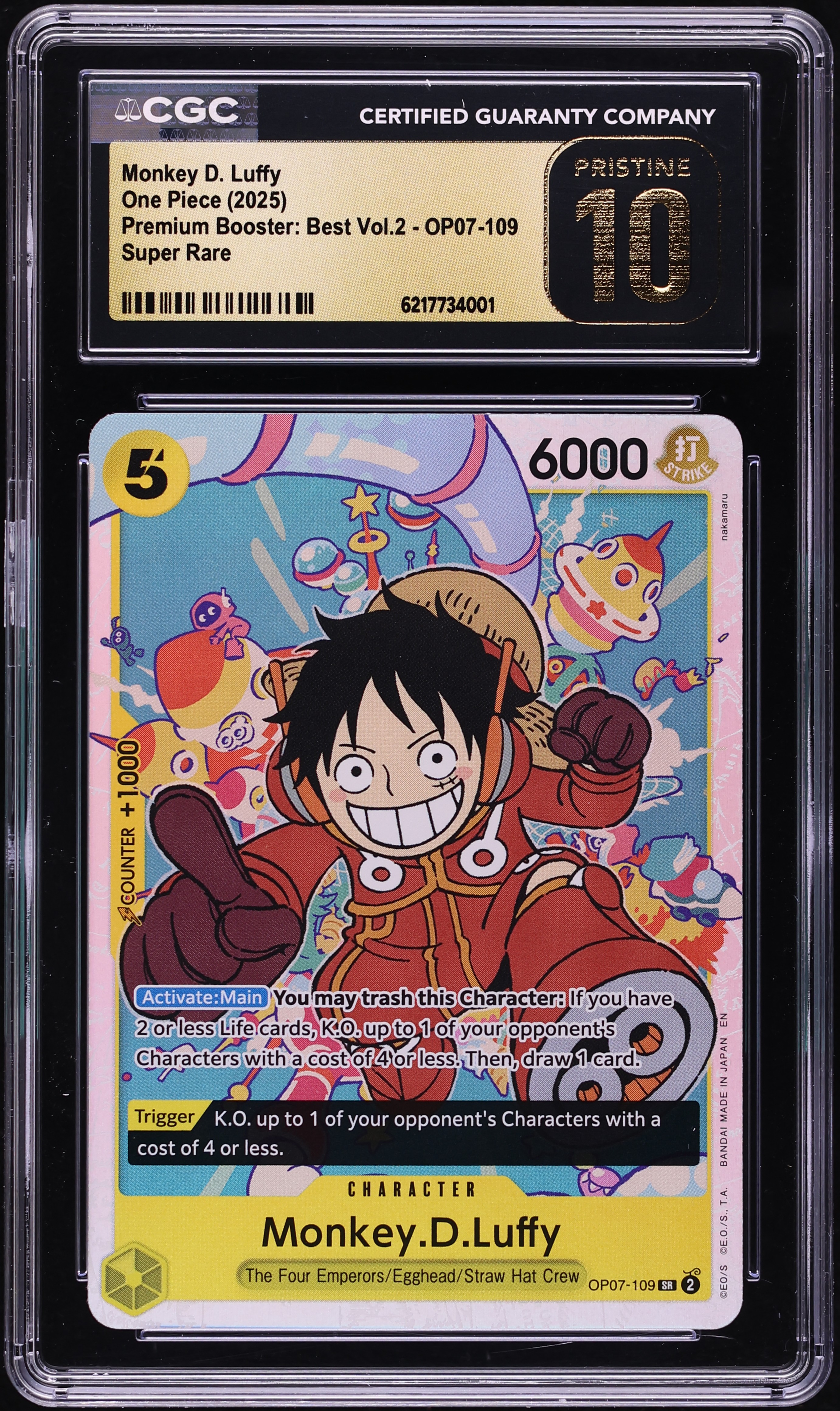 2025 One Piece Japanese Premium Booster Best Vol.2 SR Monkey D. Luffy #OP07-109 CGC 10 PRISTINE