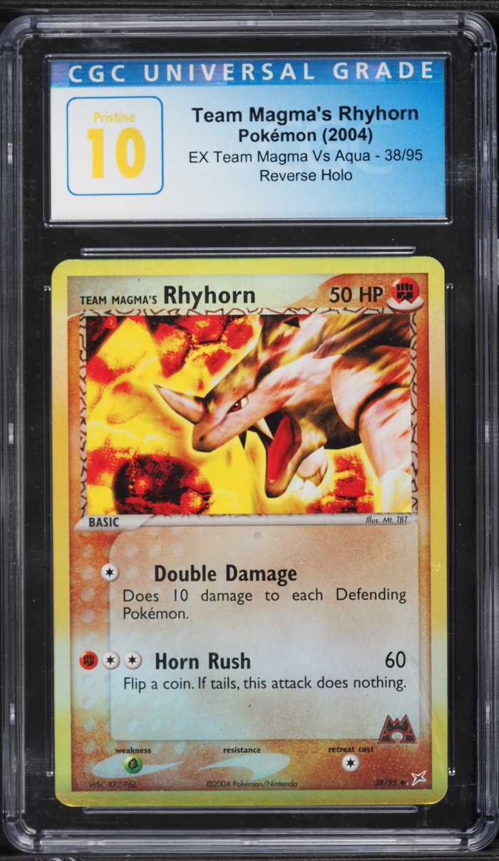 2004 Pokemon EX Team Magma Vs Aqua Reverse Holo Team Magma's Rhyhorn #38 CGC 10 PRISTINE