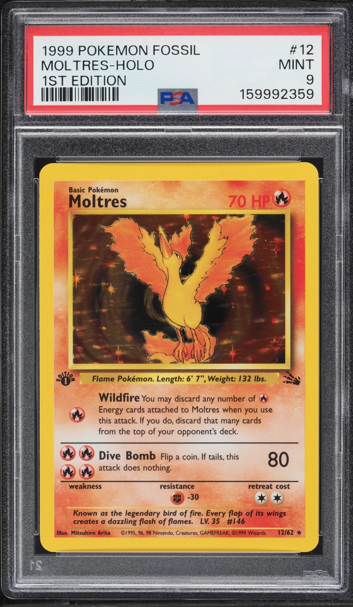 1999 Pokemon Fossil 1st Edition Holo Moltres #12 PSA 9 MINT