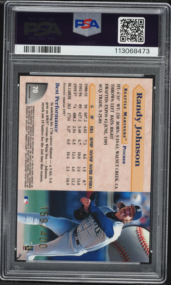 1998 Bowman's Best Refractor Randy Johnson /400 #70 PSA 9 MINT