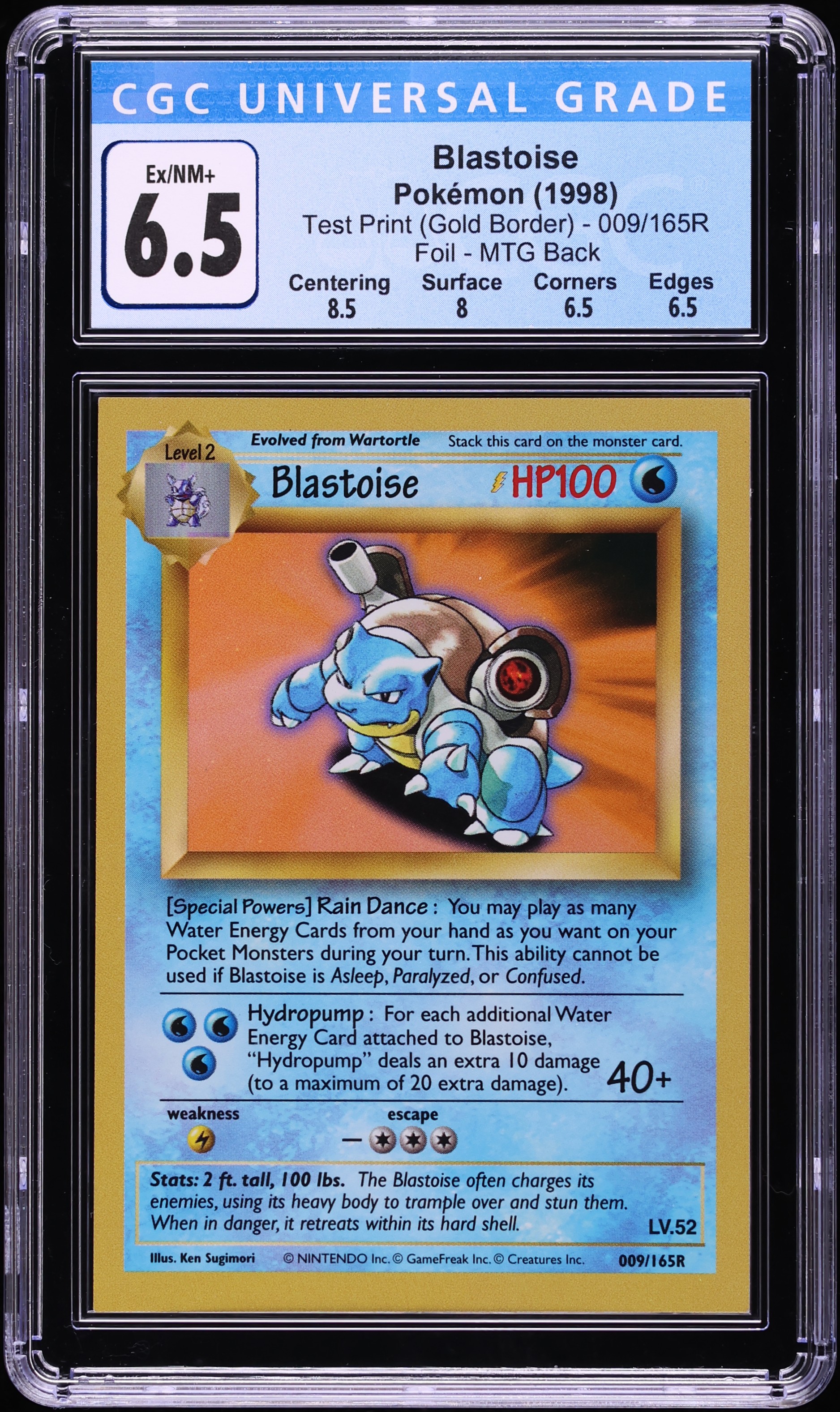 1998 Pokemon Test Print Gold Border Foil Blastoise MTG BACK #9 CGC 6.5  EXMT+ on Fanatics Collect