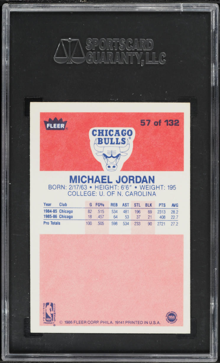 1986 Fleer Basketball Michael Jordan ROOKIE #57 SGC 8 NM-MT