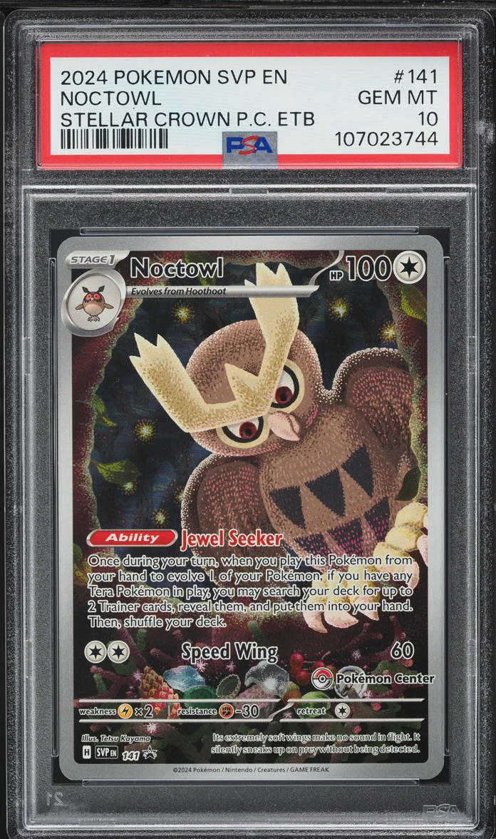 2024 Pokemon SV Black Star Promo Stellar Crown Center ETB Noctowl #141 PSA 10