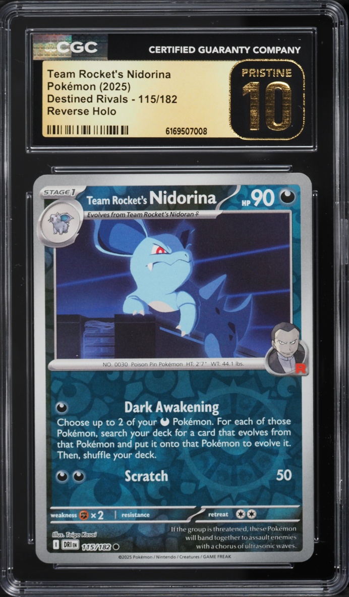 2025 Pokemon SV Destined Rivals Reverse Holo Team Rocket's Nidorina #115 CGC 10 PRISTINE
