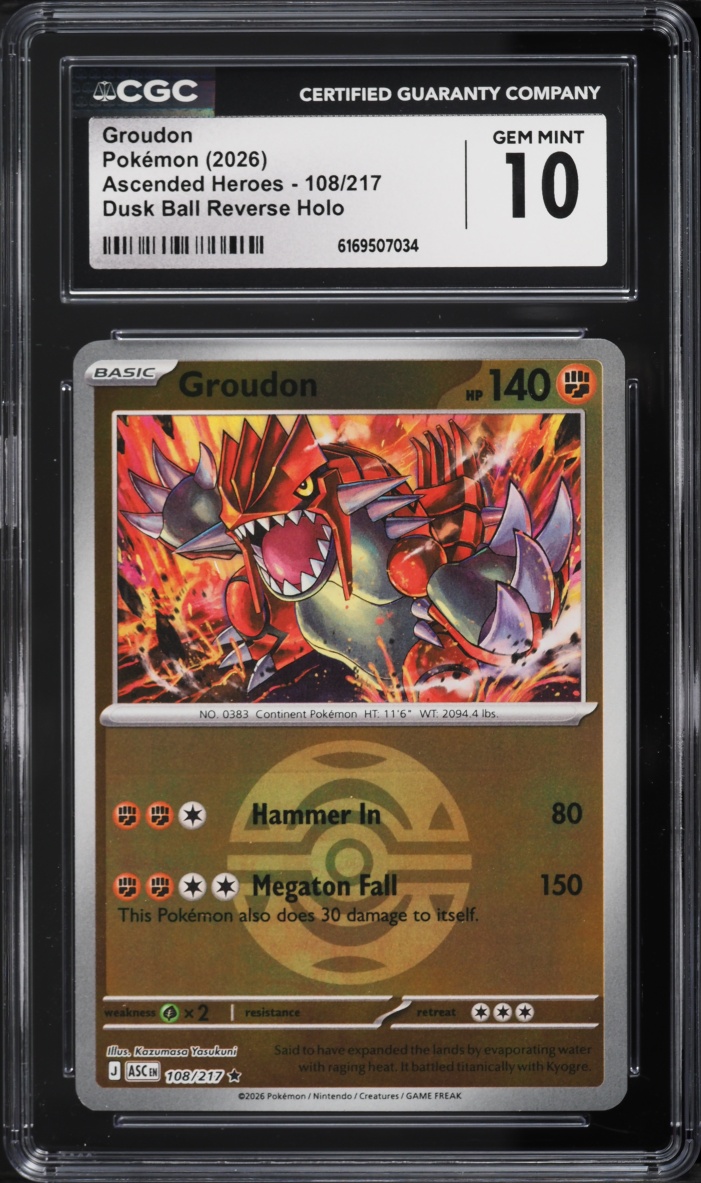 2026 Pokemon Mega Evolution Ascended Heroes Dusk Ball Reverse Holo Groudon #108 CGC 10 GEM MINT