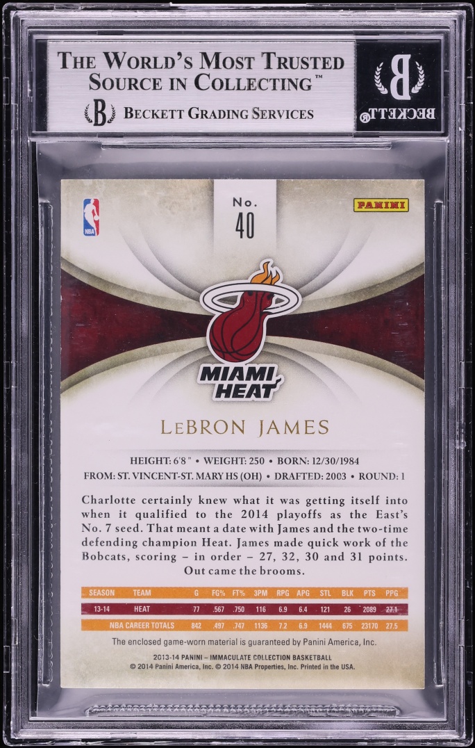 2013 Immaculate Collection LeBron James LOGOMAN PATCH 3/3 #40 BGS 8.5 NM-MT+