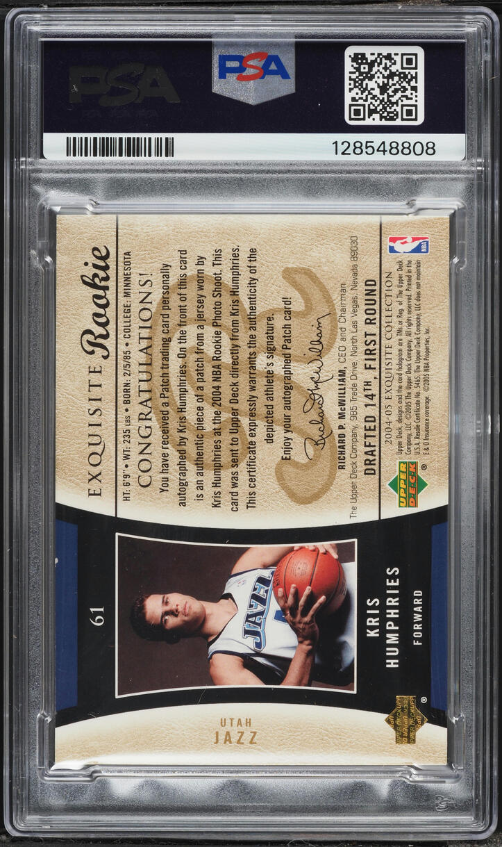 2004 Exquisite Collection Gold Kris Humphries ROOKIE PATCH AUTO /43 #61 PSA 8 NM-MT