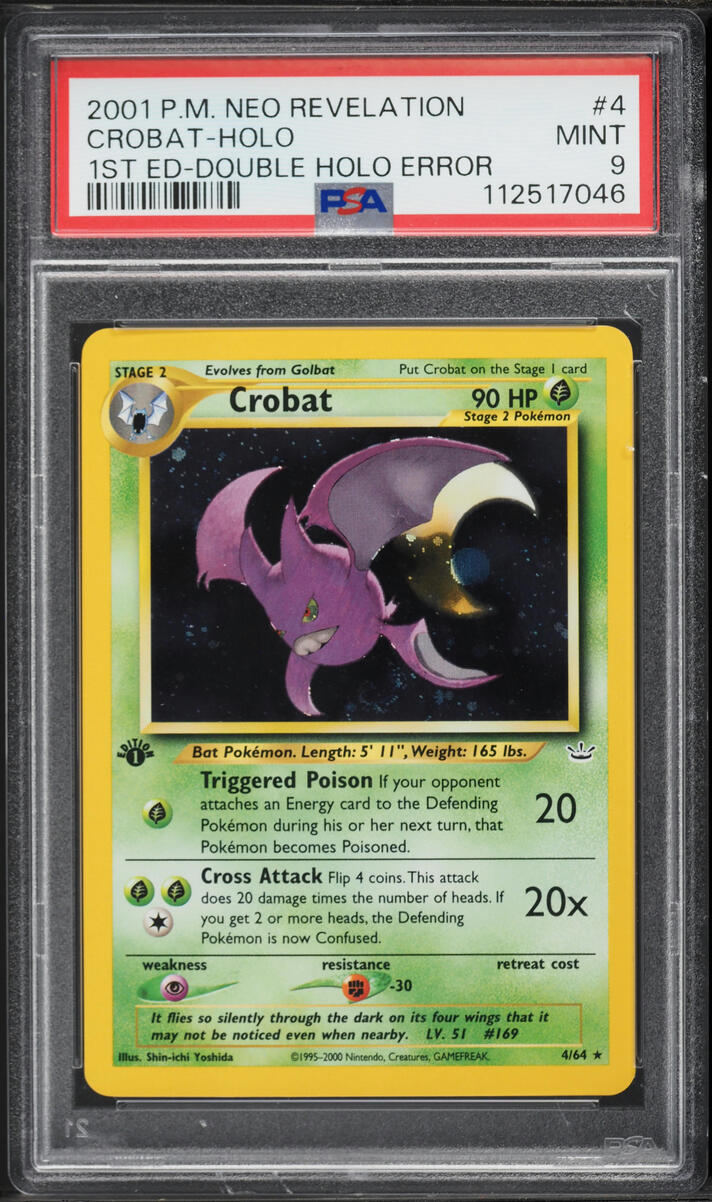 2001 Pokemon Neo Revelation 1st Edition Double Holo Error Crobat #4 PSA 9 MINT