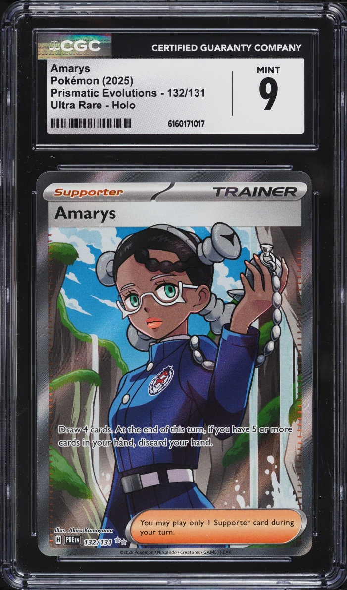 2025 Pokemon Scarlet & Violet Prismatic Evolutions Full Art Amarys #132 CGC 9 MINT