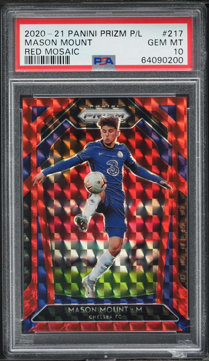2020 Panini Prizm Premier League Red Mosaic Mason Mount /199 #217 PSA 10 GEM